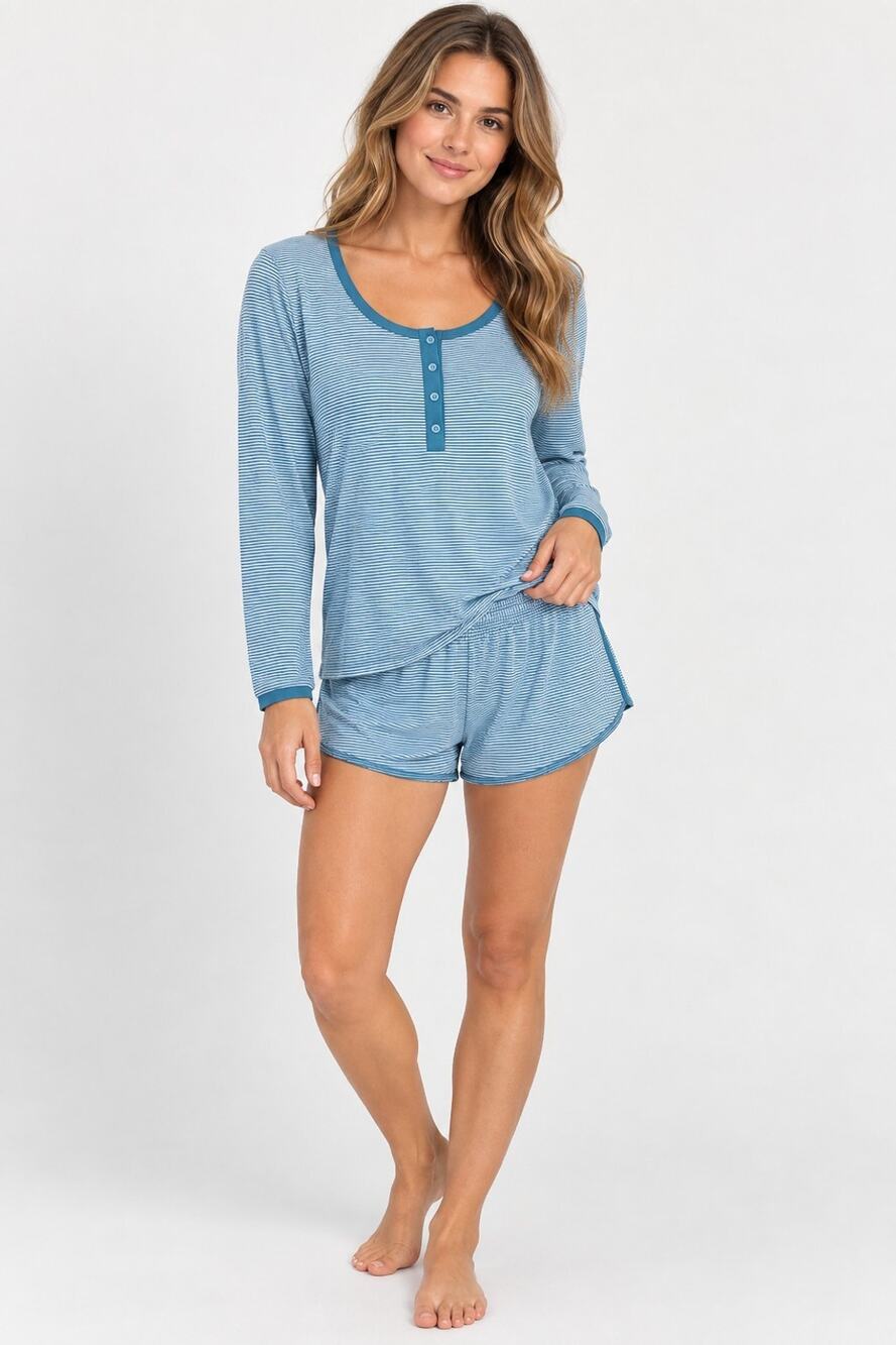 LAKE Pima Cotton Blue White Stripe Pajama Set Small